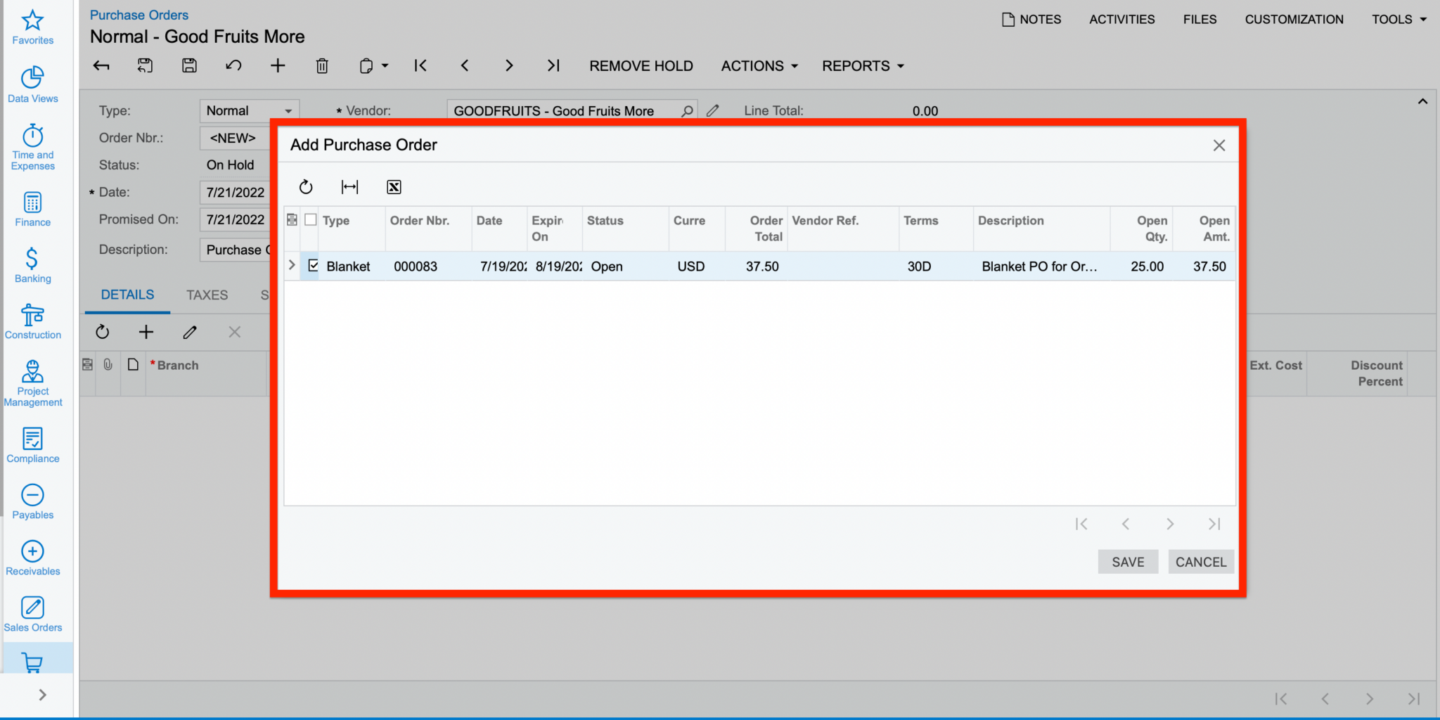 How to create Blanket Purchase Orders in Acumatica? Germinit